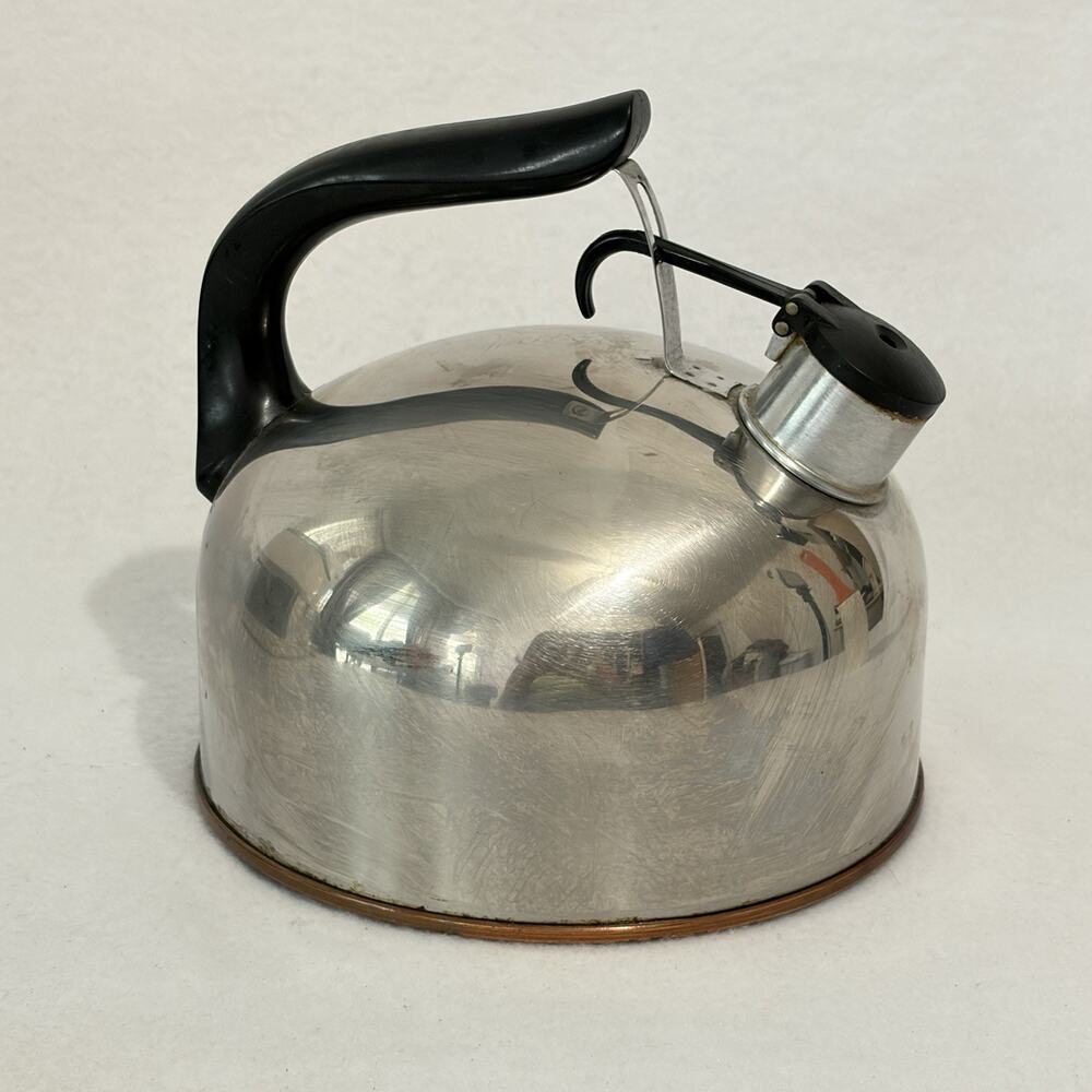 Vintage REVERE WARE 2qt Stainless Steel Tea Kettle Pot Copper Bottom
